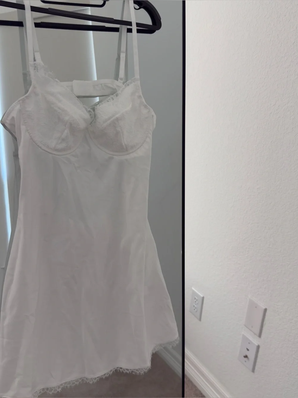 Silk Lace Trim Slip Dress- White - Picture 4 of 4